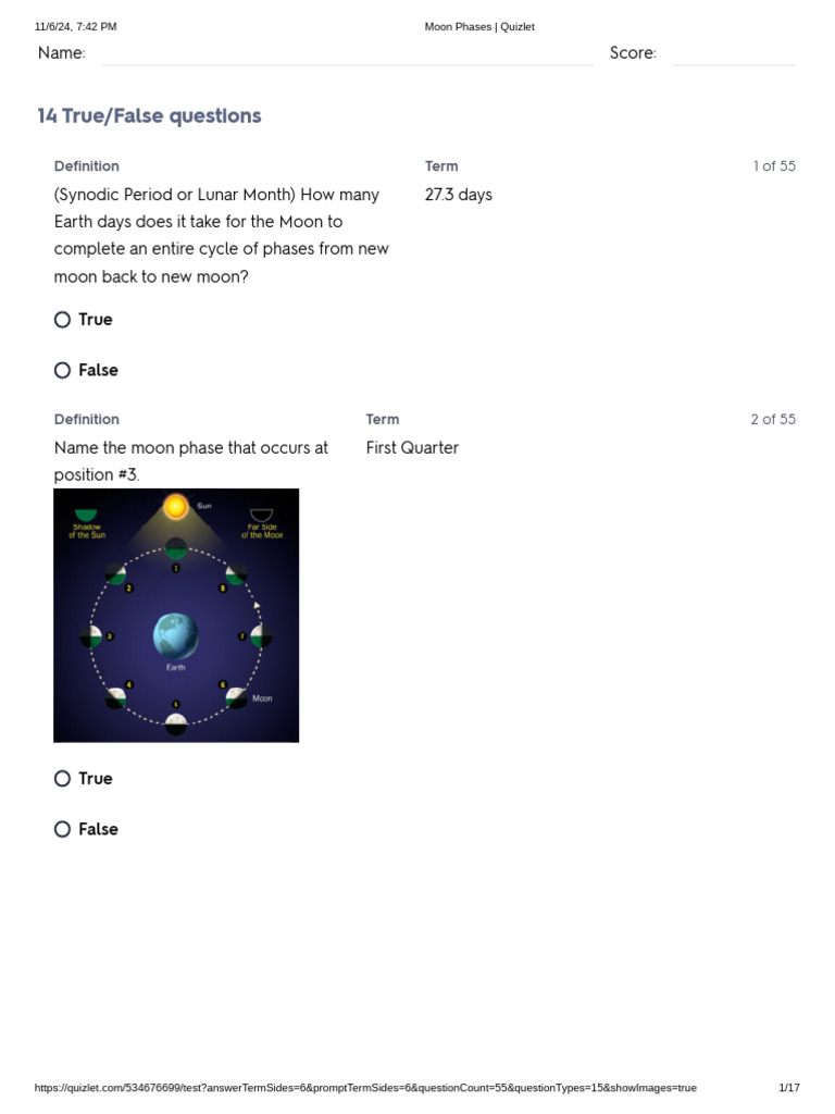 Moon Phases - Quizlet | PDF | Moon | Local Interstellar Cloud