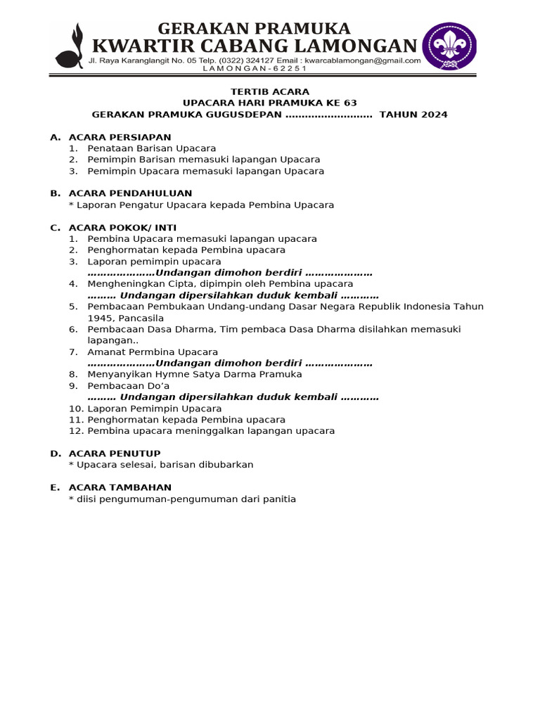 Tertib Acara Upacara Pramuka 2024 | PDF