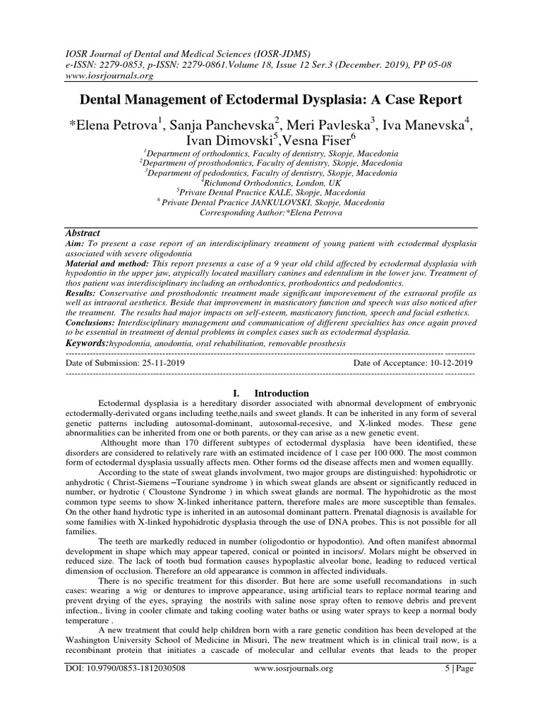 Dental Management of Ectodermal Dysplasi | PDF | Prosthodontics ...