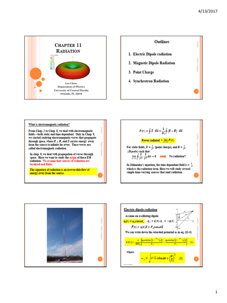 Electric Dipole Radiation Analysis | PDF | Electromagnetic Radiation ...