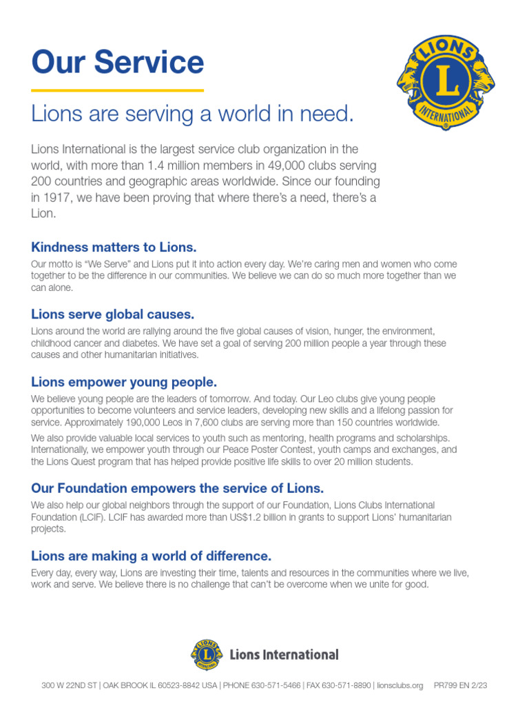 Lions Clubs International - Our Service | PDF | Social Science