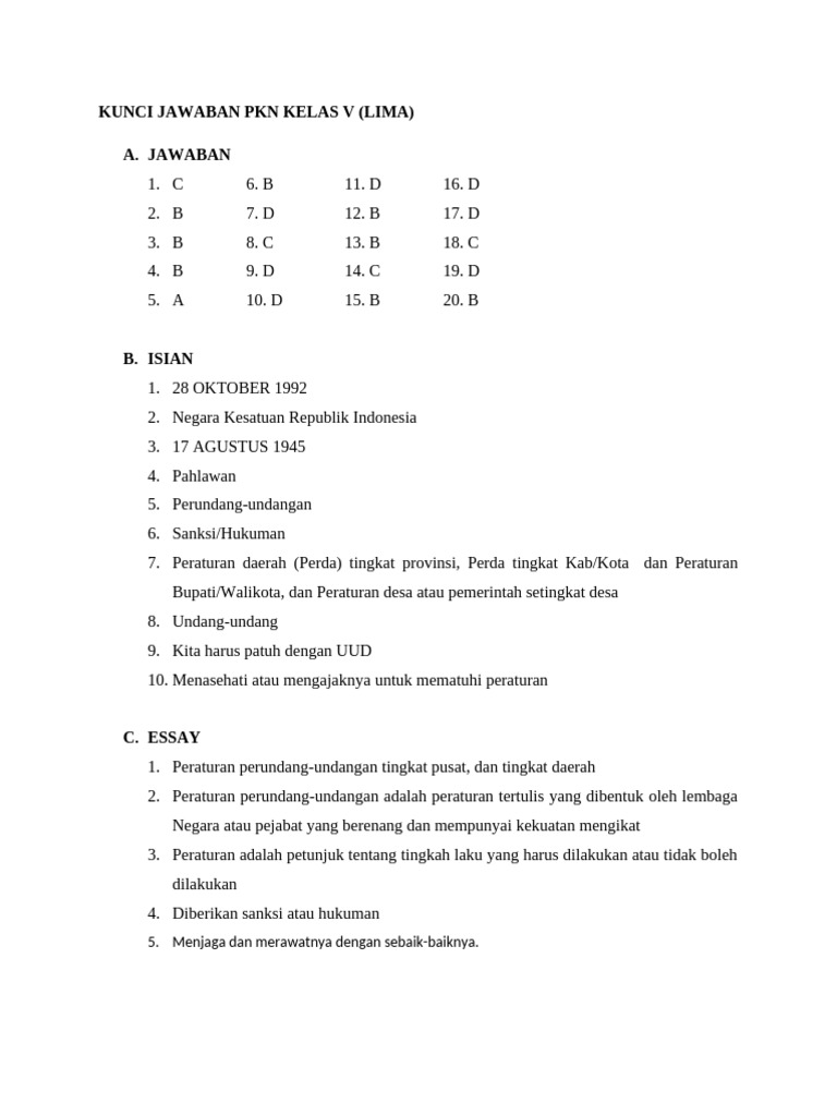 Kunci Jawaban PKN Kelas v1 PDF Griya & Taman Sains & Matematika