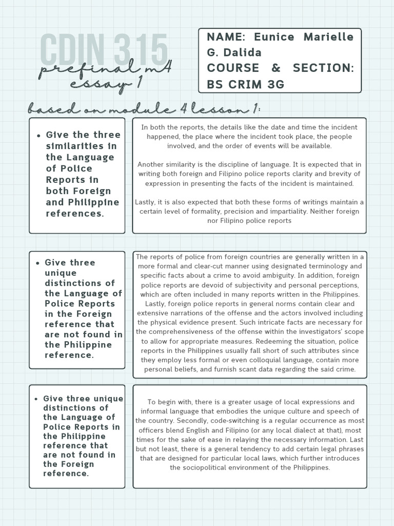 Cdin 315 Prefinal M4 Lesson 1 | PDF | Police | Human Communication
