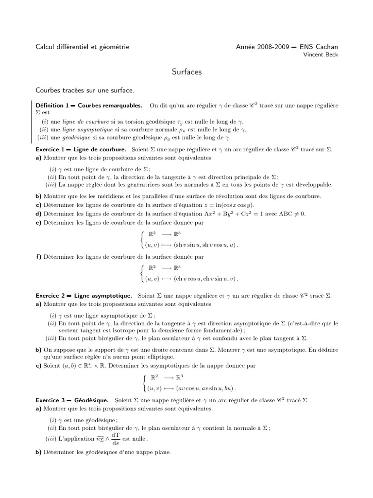 Courbes sur surfaces : géodésiques et lignes | PDF | Géométrie | Formes ...
