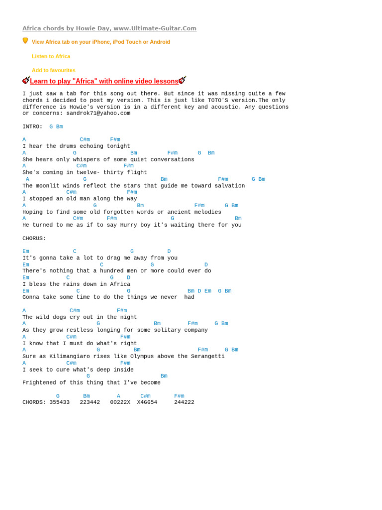 Africa Chords by Howie Day 02 | PDF