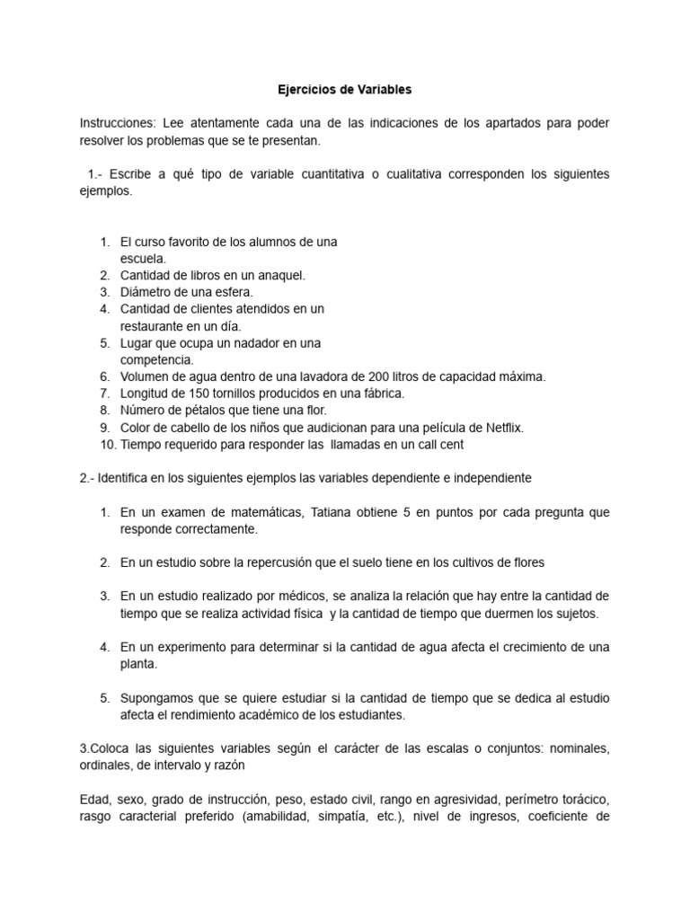 Ejercicio Variables de Investigación | PDF
