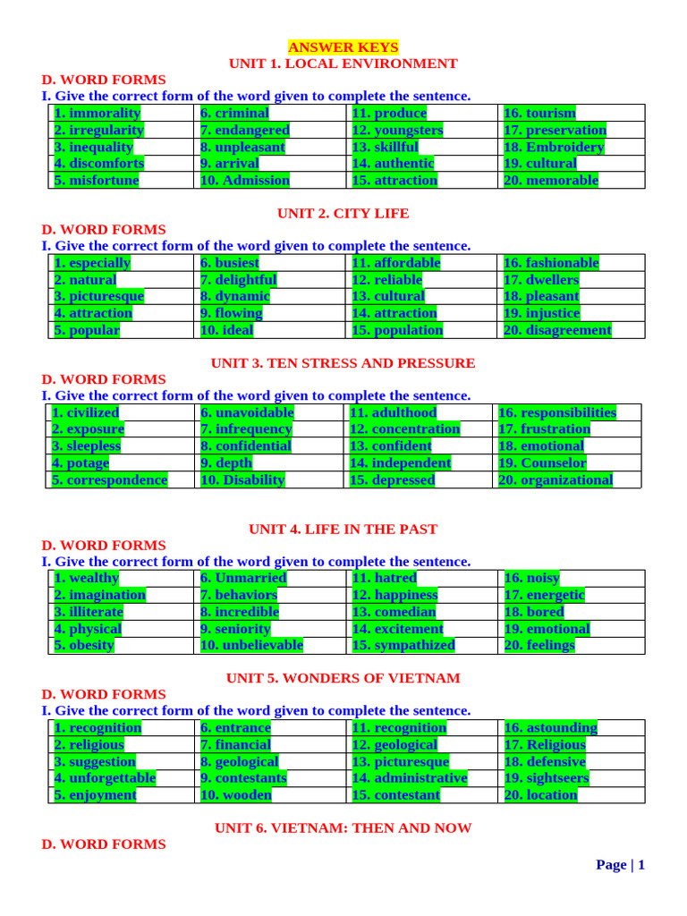 Word Forms Lesson 14 Keys | PDF | Psychology | Social Psychology