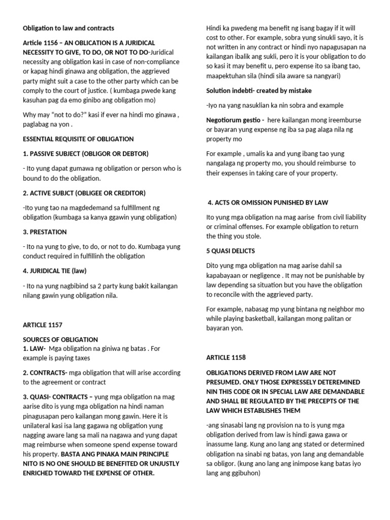 Obligation To Law and Contracts | PDF | Legal Liability | Damages