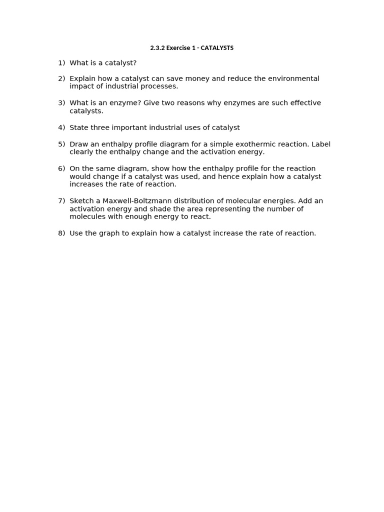 2.3.2 Exercise 1 - Catalysts | PDF