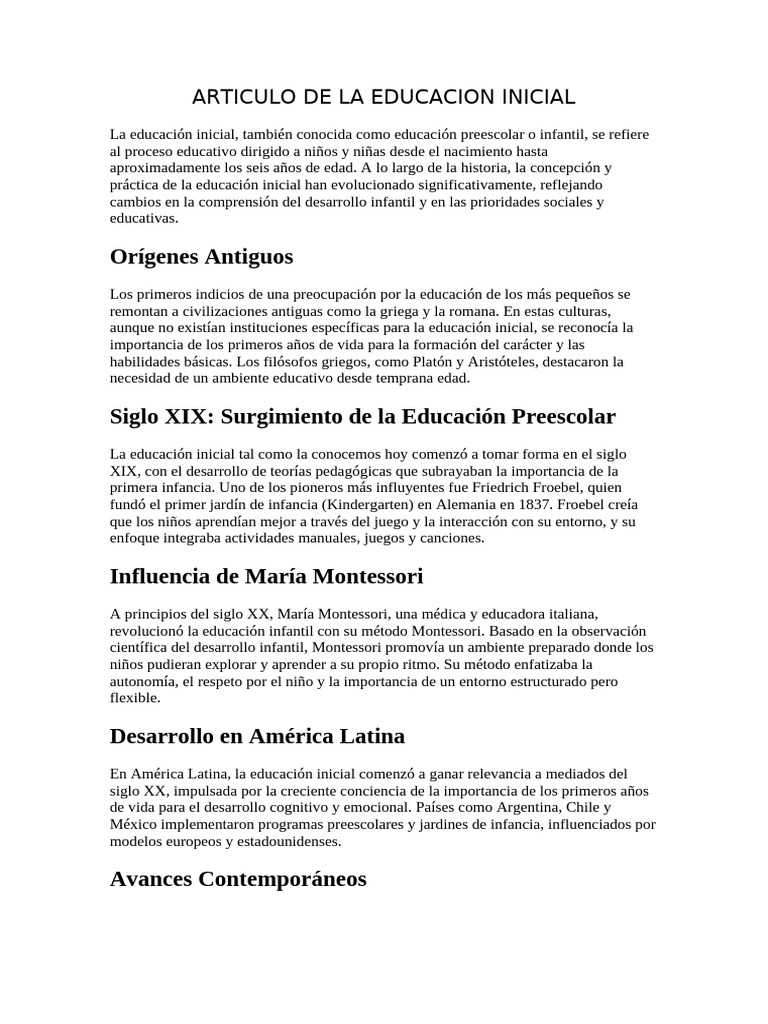 Articulo de La Educacion Inicial | PDF | Educación de la primera ...