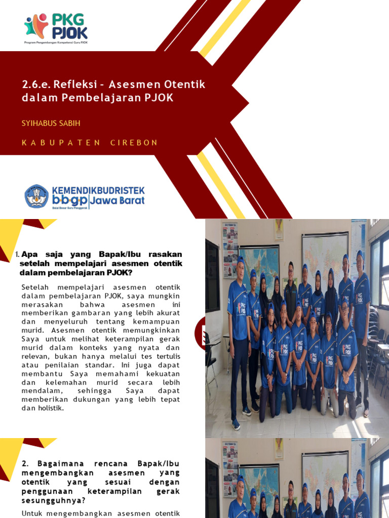 2 6 e Refleksi Asesmen Otentik Dalam Pembelajaran PJOK OBIH | PDF ...
