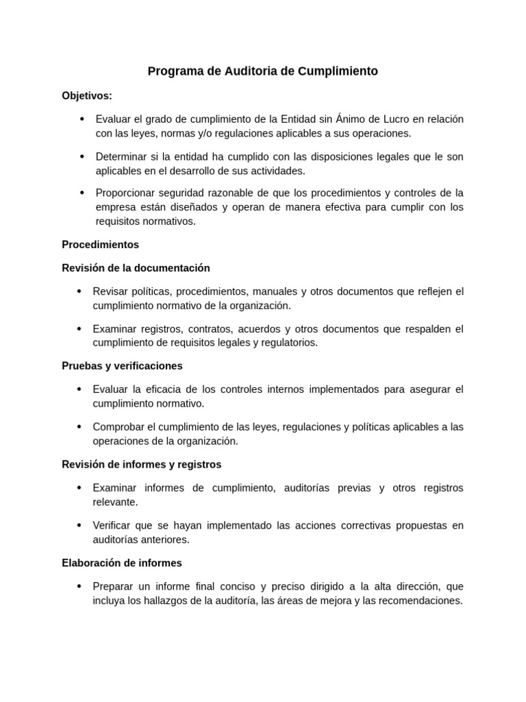 Programa de Auditoria de Cumplimiento | PDF | Auditoría | Business