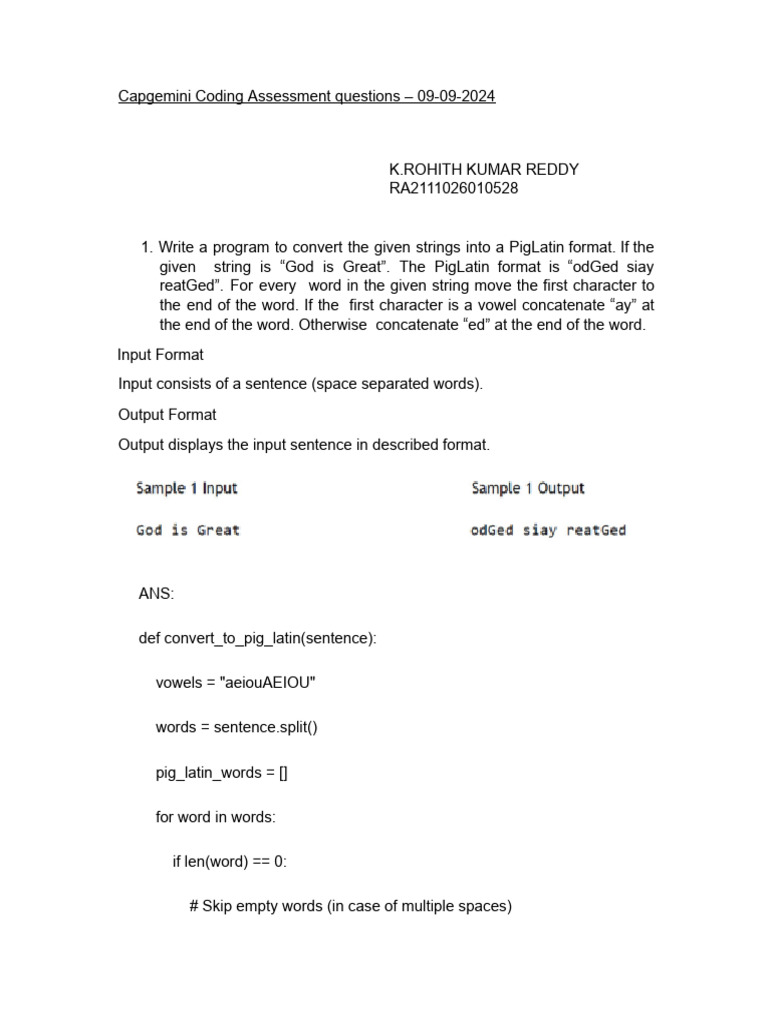 Capgemini Coding Assessment Questions | PDF | String (Computer Science ...