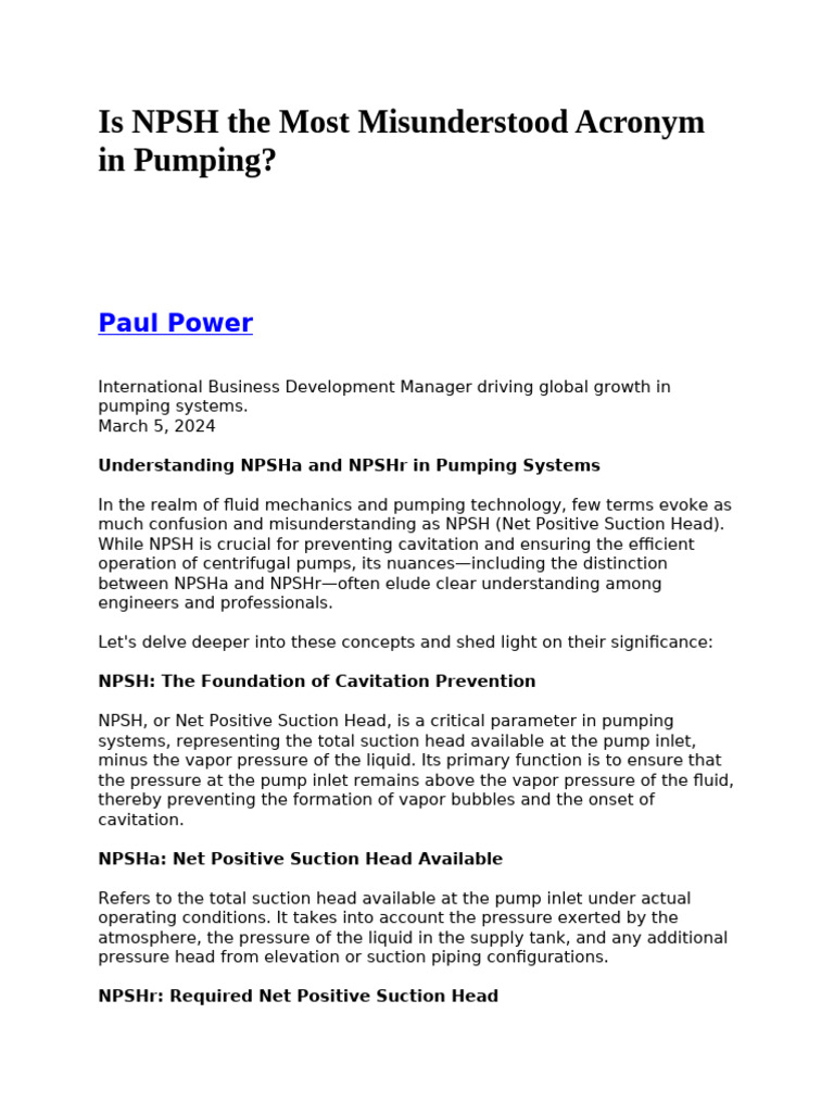Npsh Pdf Pump Mechanical Engineering