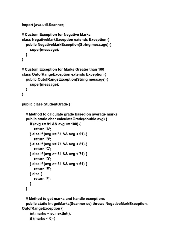 Java Exception Handling and Grade Calculation | PDF | Computer Science ...
