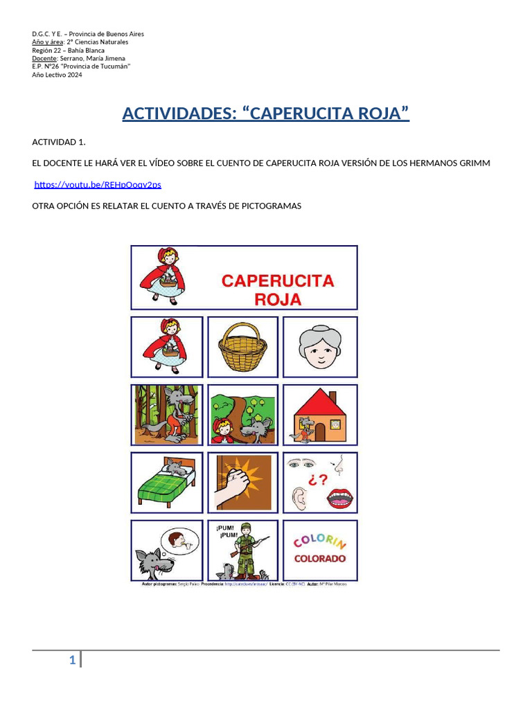 Actividades de Caperucita Roja para 2º Grado | PDF | Caperucita Roja