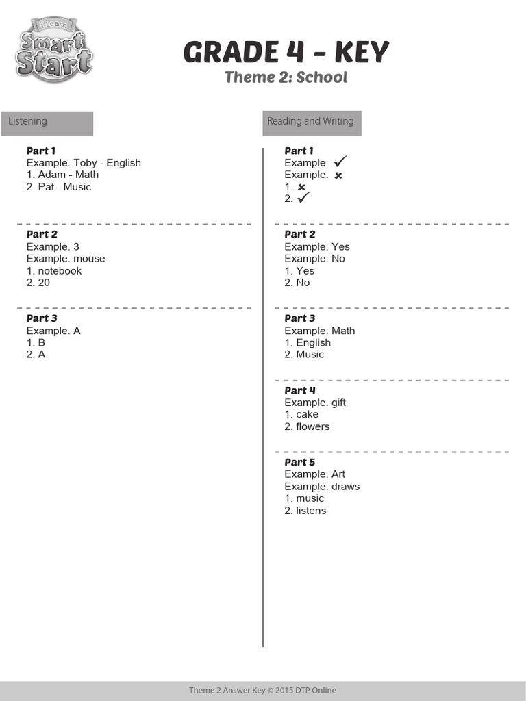 Grade 4 Theme 2 Answer Key | PDF