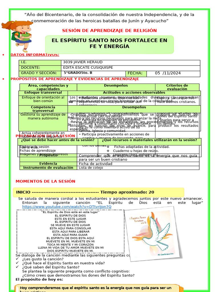 Ses-Martes - Reli - El Espíritu Santo Nos Fortalece en Fe y Energía ...