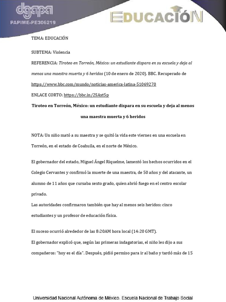 Educa Ene B Tiroteo Torreon | PDF | Escuelas
