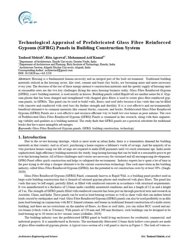 Technological Appraisal of Prefabricated Glass Fibre Reinforced Gypsum ...