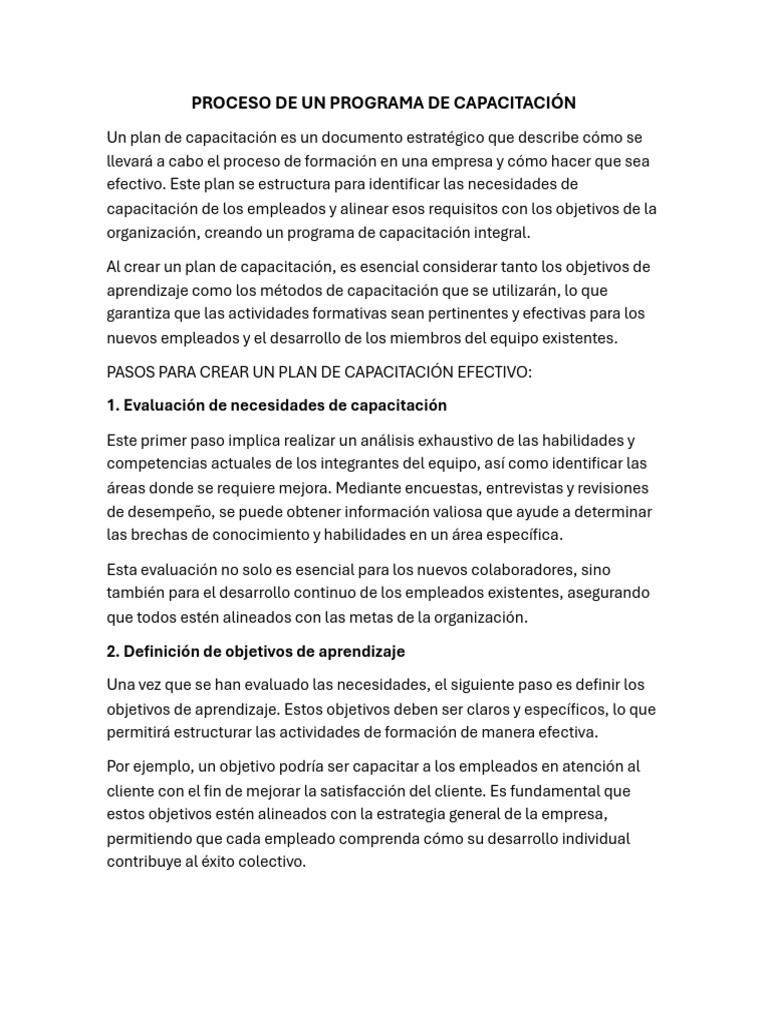 Pasos para un Plan de Capacitación Efectivo | PDF | Evaluación ...