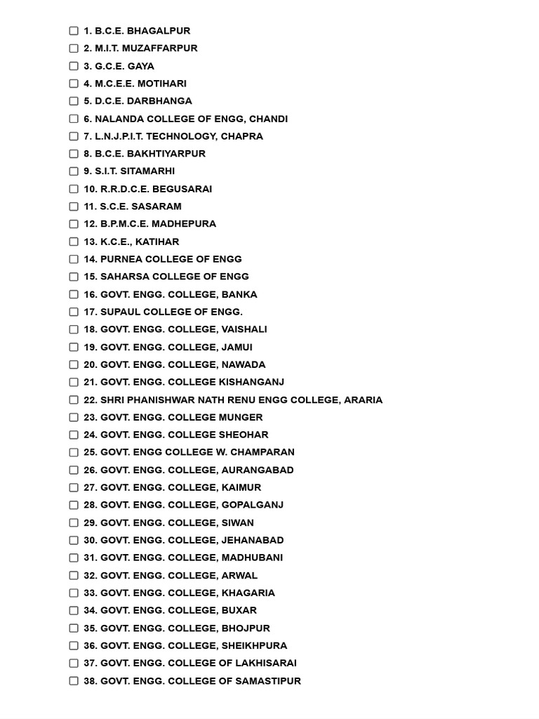 Bihar Engineering Colleges List | PDF | Science & Mathematics