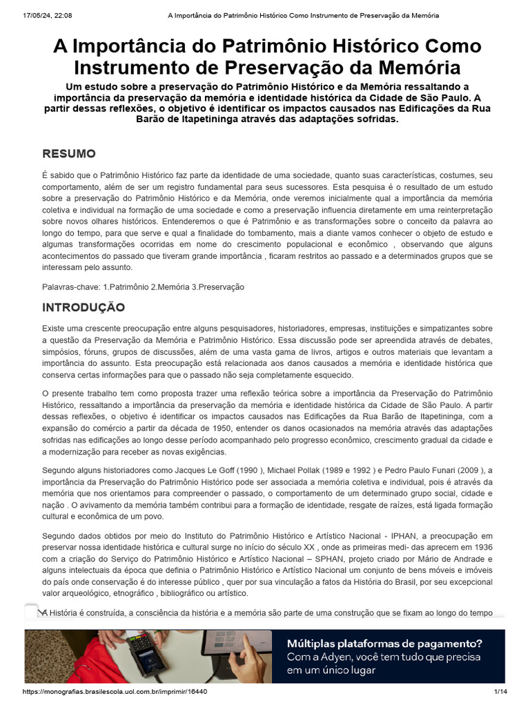 Preservação do Patrimônio Histórico em SP | PDF | Herança cultural | UNESCO