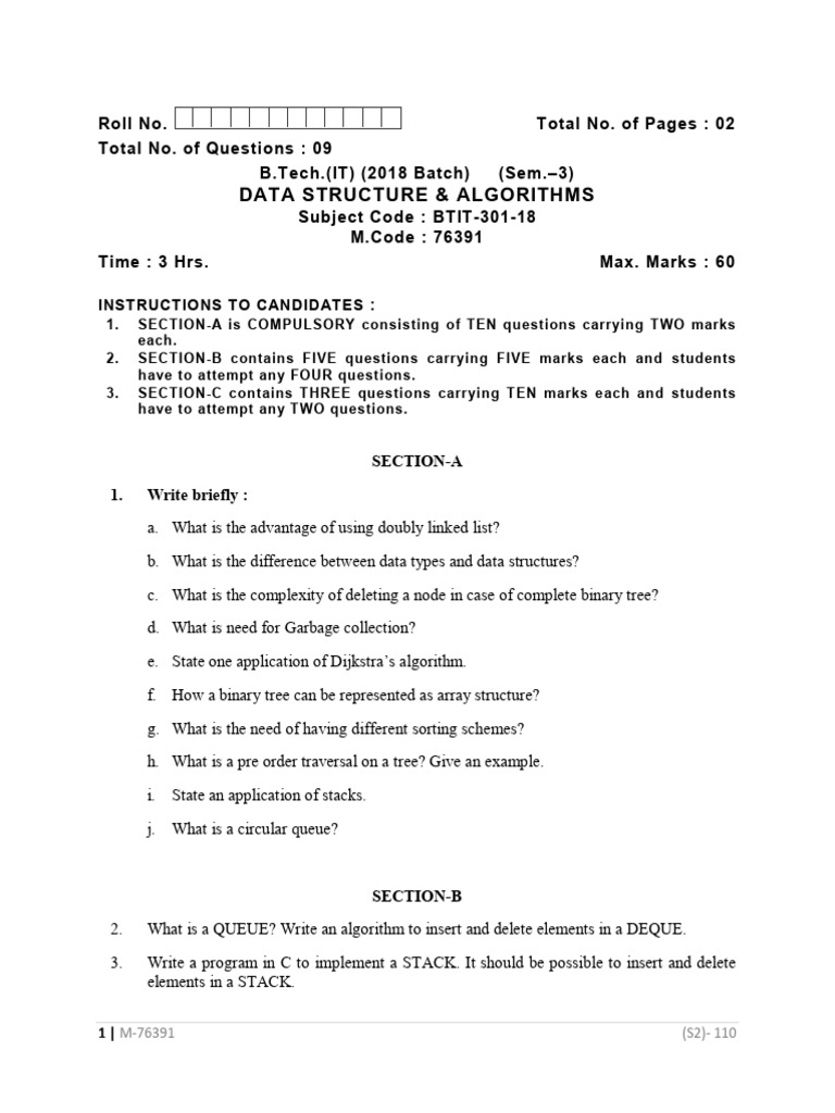Data Structures Algorithms Exam Guide Pdf Algorithms And Data