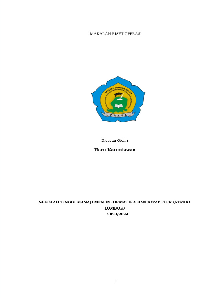 Makalah Riset Operasi 2023/2024 | PDF | Seni