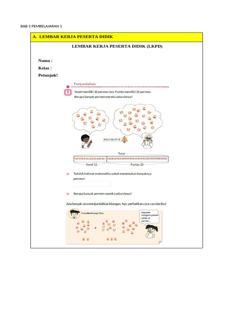 LKPD Matematika Kelas 2 Bab 2 | PDF | Metode & Bahan Ajar | Sains ...