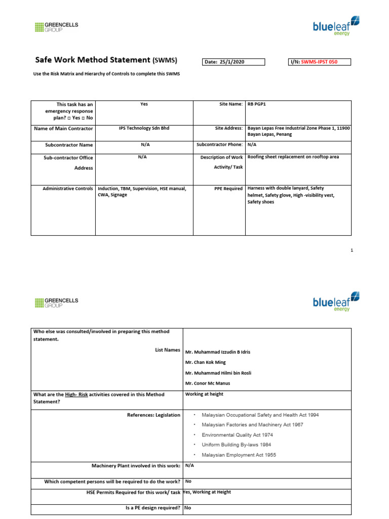 Swms-Ipst-Replacement For Roofing Metal Sheet (36530) | PDF | Personal ...