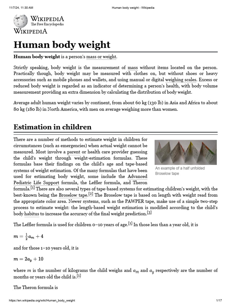 Human Body Weight - Wikipedia | PDF | Human Body Weight | Human Body
