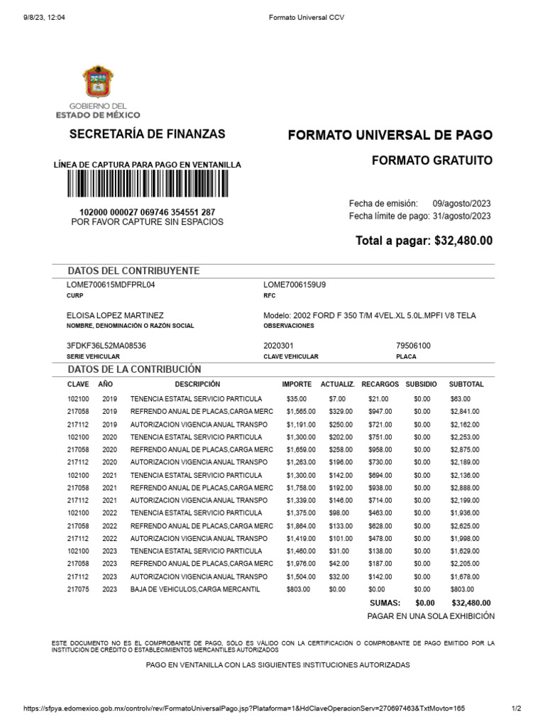 Formato Universal de Pago 2023 | PDF | Bancario | Bancos