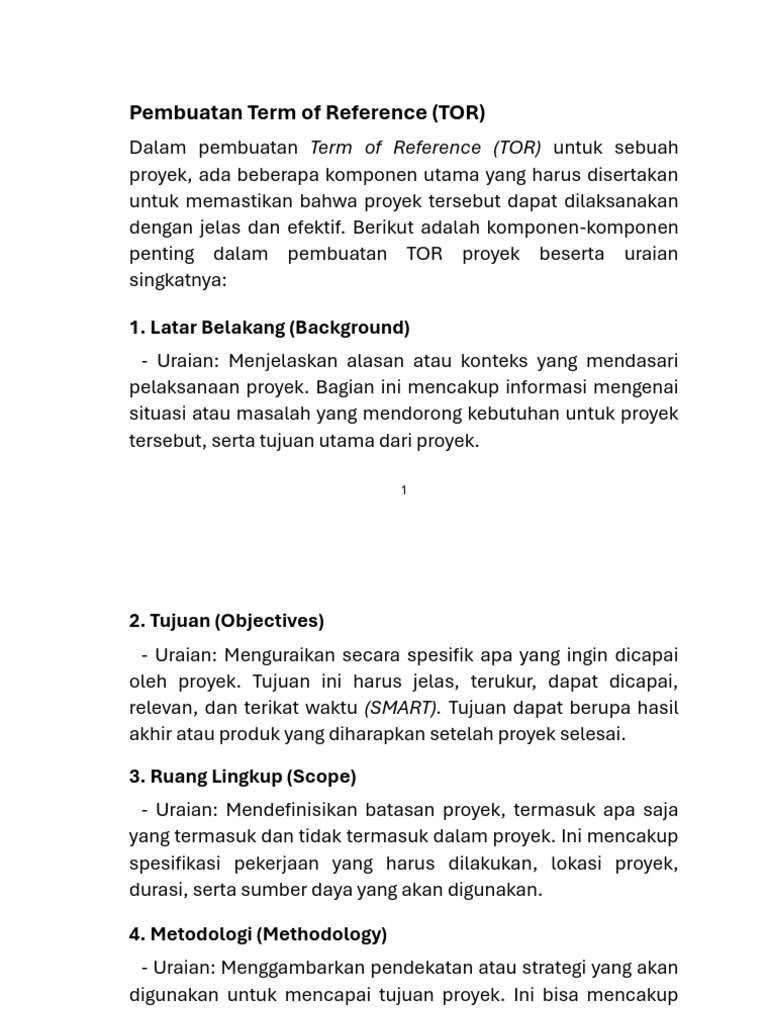 Komponen Utama Pembuatan TOR Proyek | PDF | Teknologi & Rekayasa