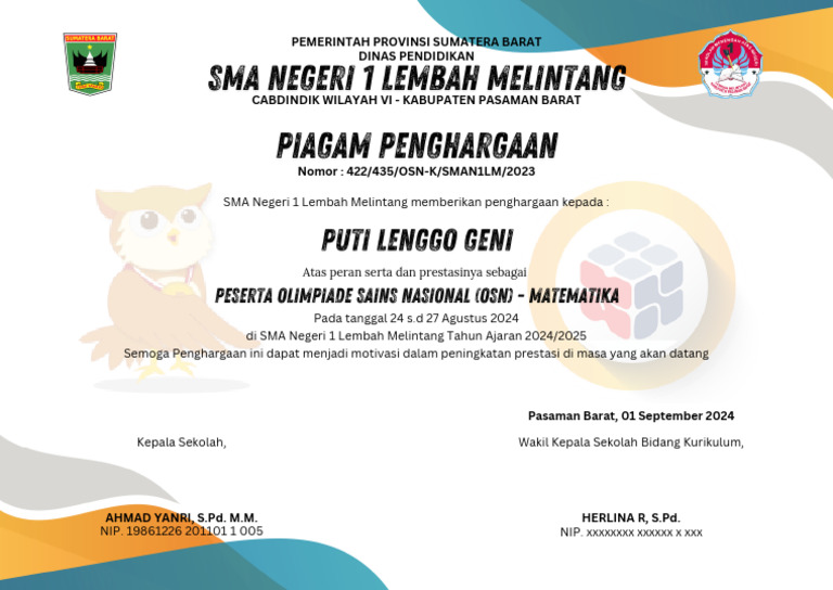 Sertifikat OSN Tingkat Kabupaten 2024 | PDF