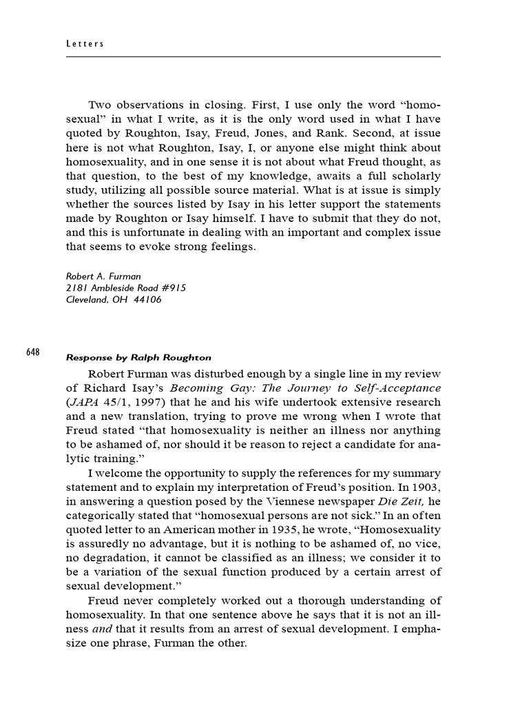Response by Ralph Roughton | PDF | Sigmund Freud | Homosexuality