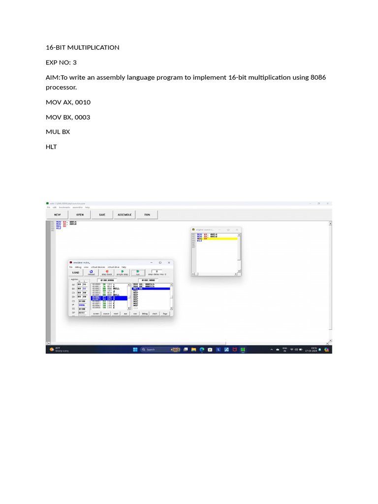 8086 16 Bit Multiplication | PDF