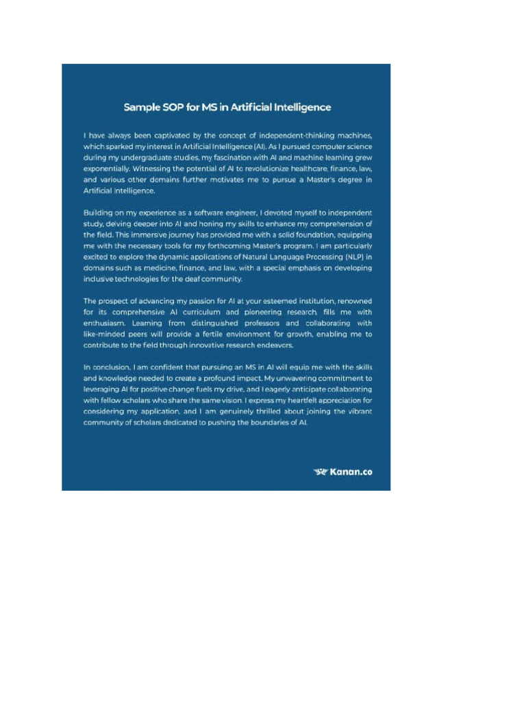 SOP For MS AI For USA Universities | PDF