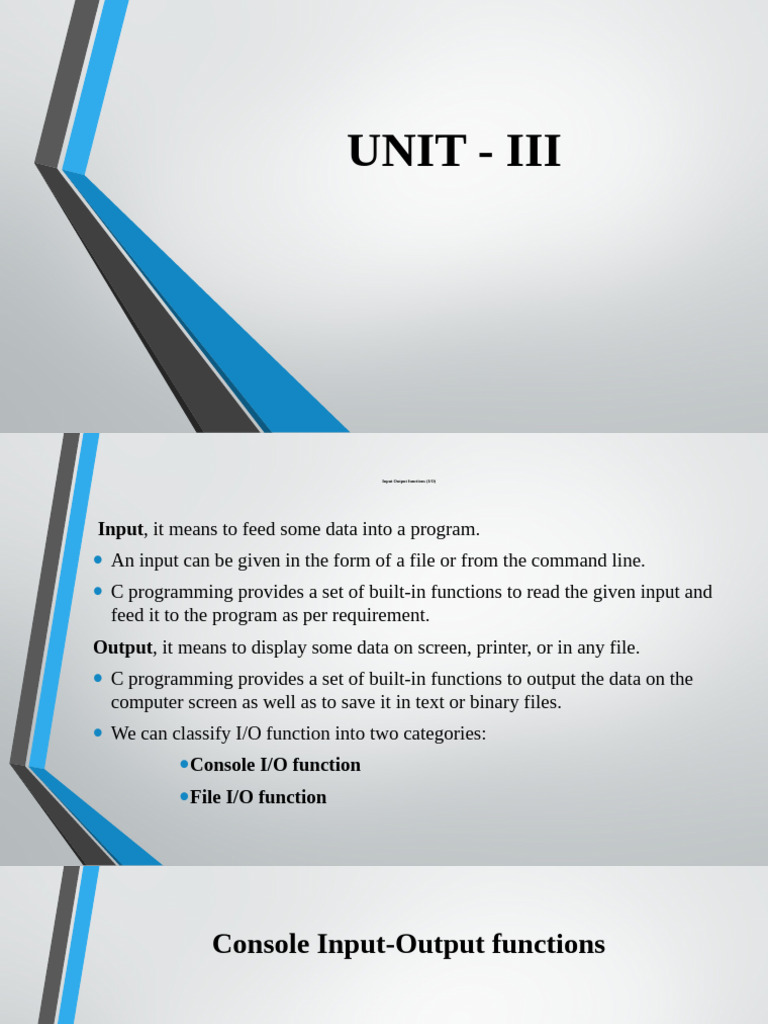 C Programming I/O Functions Overview | PDF | Input/Output | Computer Data