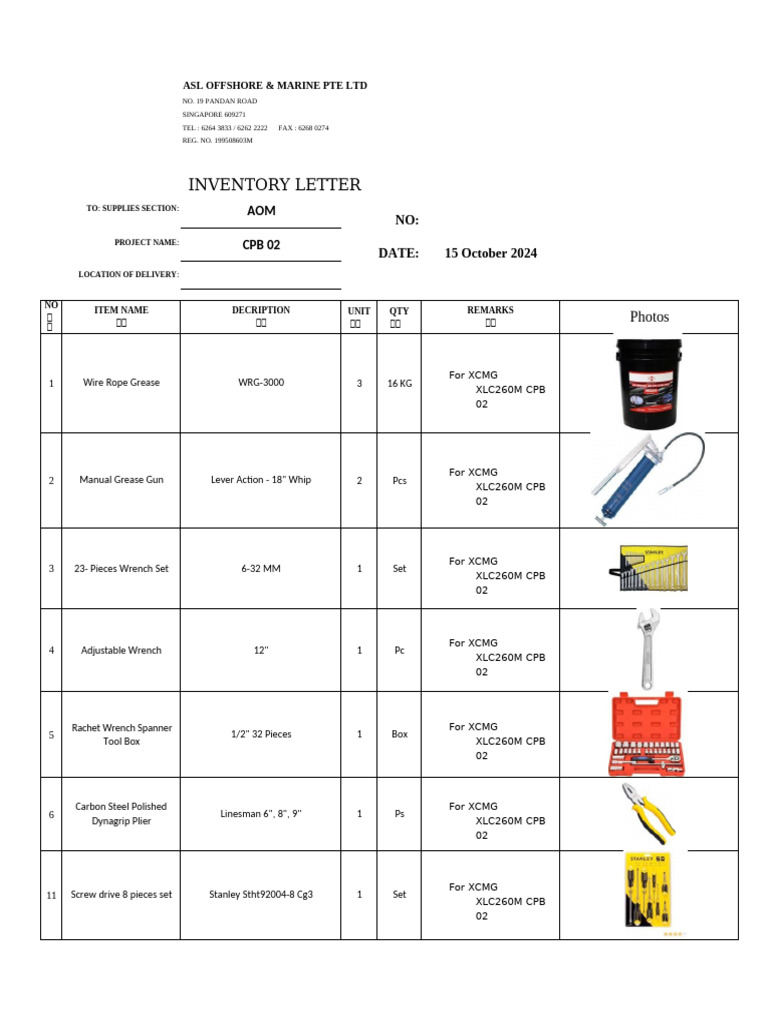 Inventory Letter: AOM CPB 02 | PDF | Paint