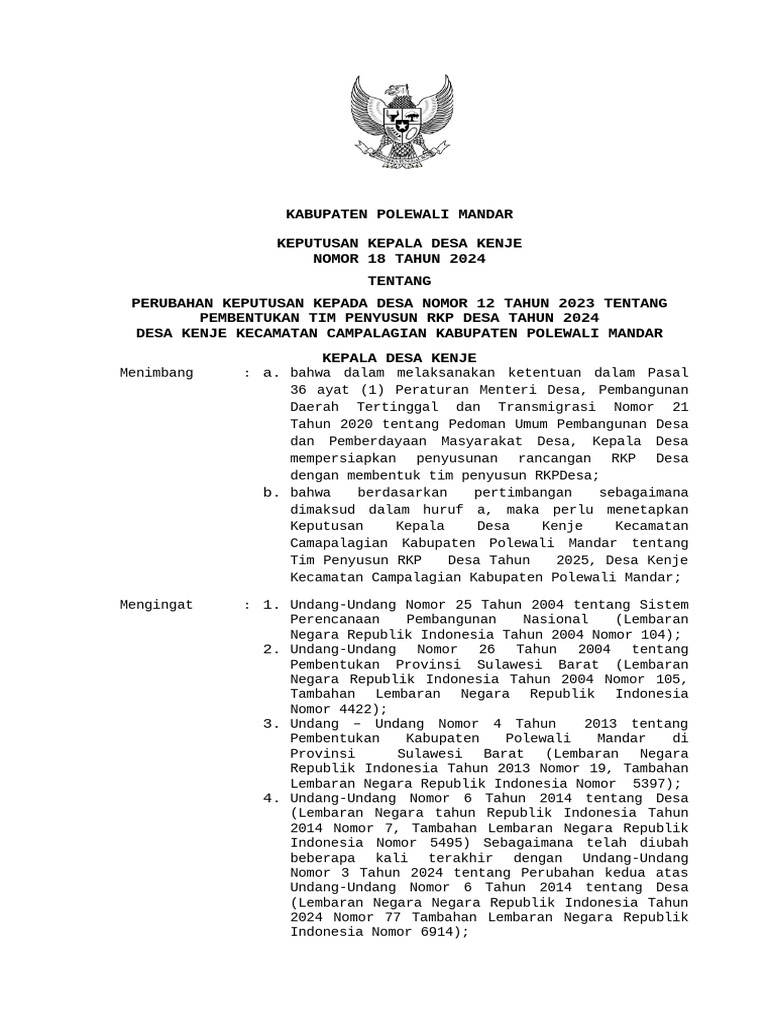 Keputusan Pembentukan Tim RKPDesa | PDF