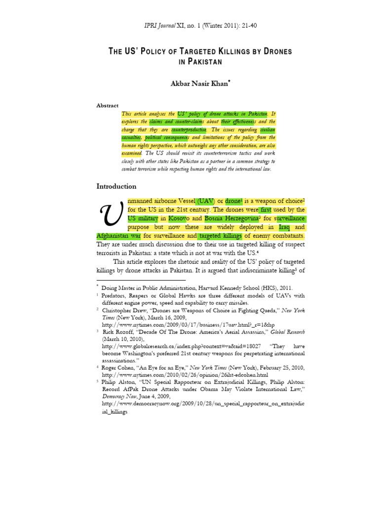 The US Policy of Target Killing in Pakistan. | PDF | Targeted Killing ...