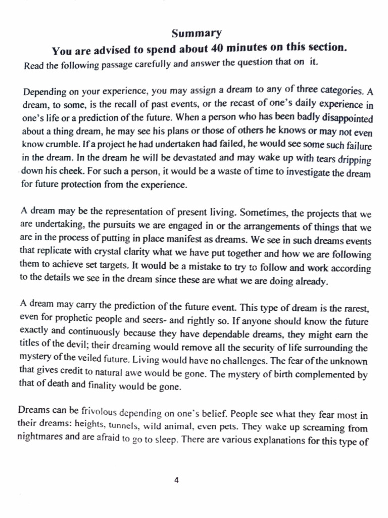 Summary Passage On Dreams | PDF | Dream | Fear