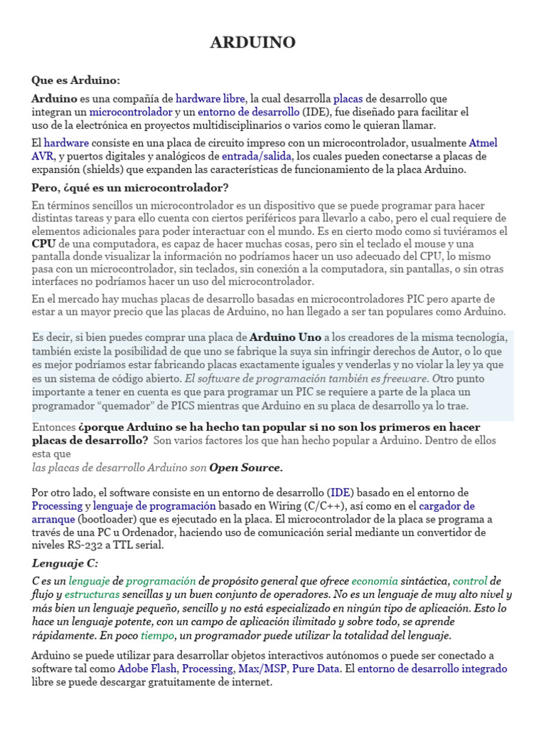 Introducción a Arduino y su uso | PDF | Arduino | Microcontrolador