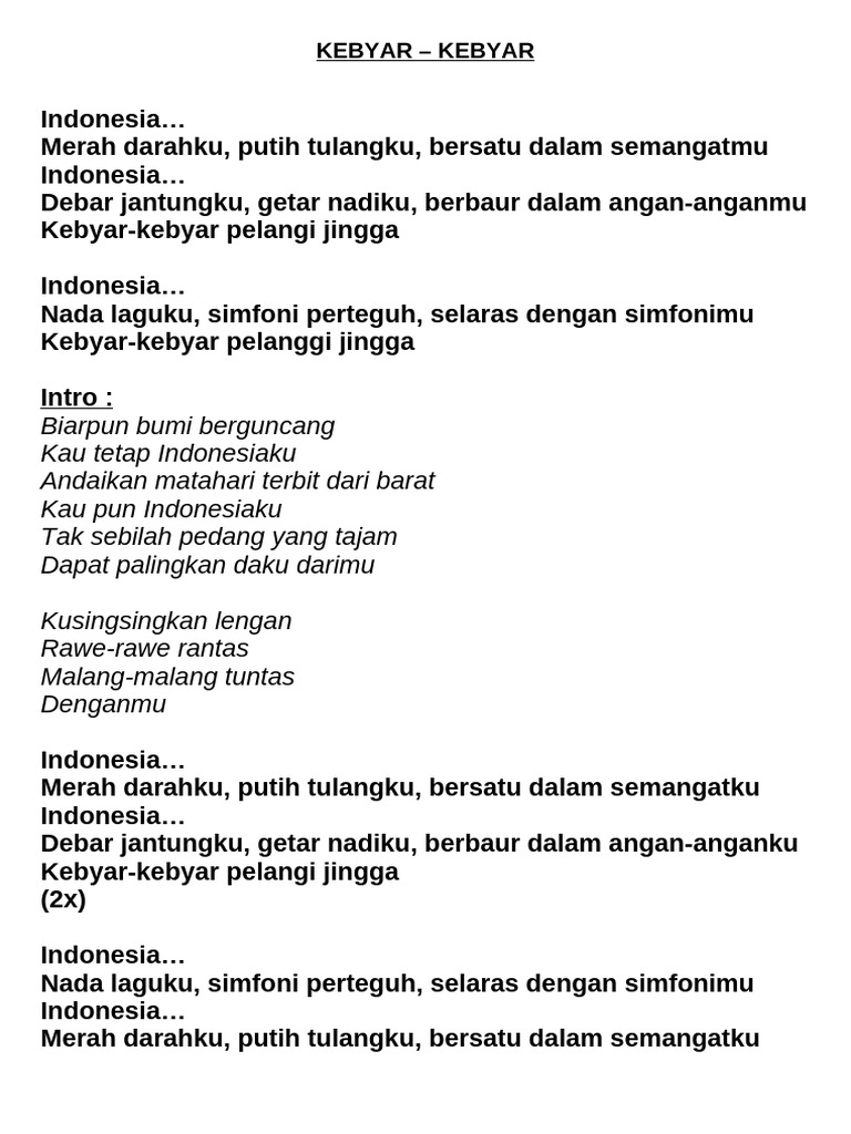 Lirik Lagu Kebyar-Kebyar Indonesia | PDF