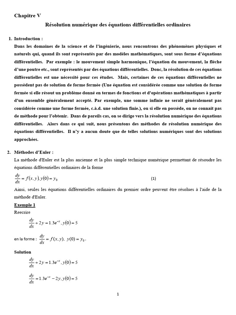 Résolution numérique des équations diff. | PDF | Équations | Analyse ...