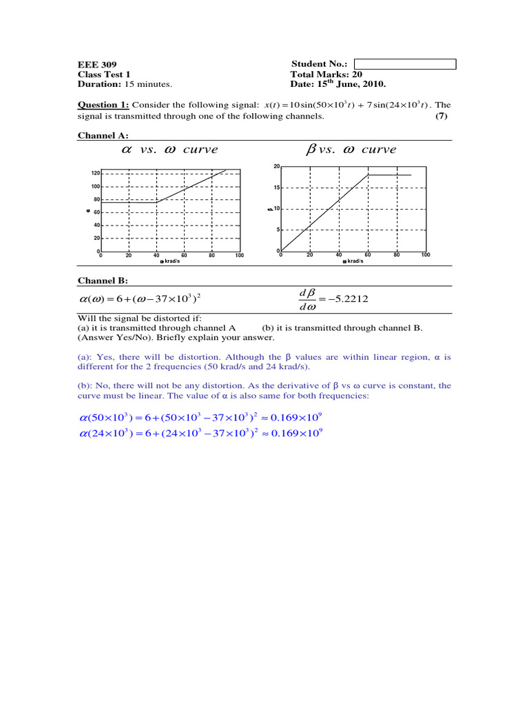EEE309 Classtest 1 Solution | PDF | Signal To Noise Ratio | Bandwidth ...