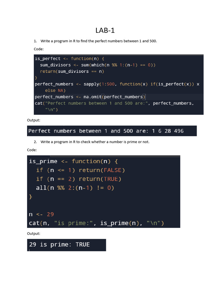 R Programming: Number Algorithms Lab | PDF
