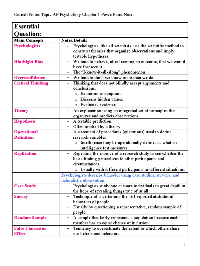 AP Psychology Unit 1 Key Concepts | PDF | Experiment | Scientific Method