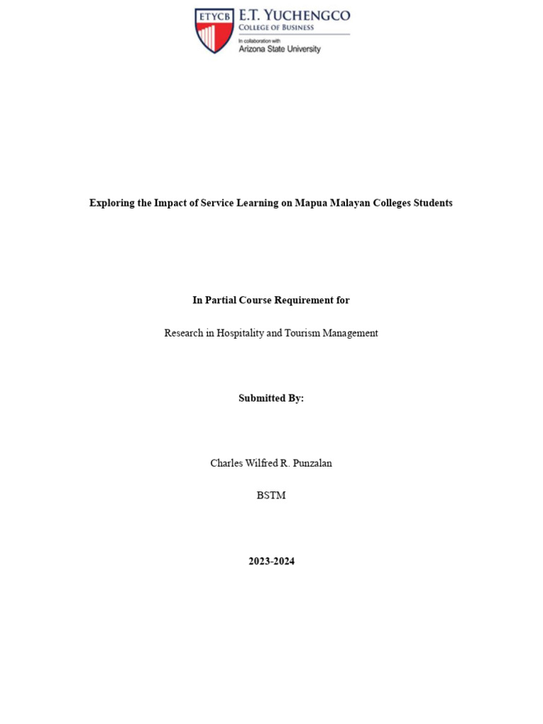 Exploring the impact of service learning on mapua malayan colleges